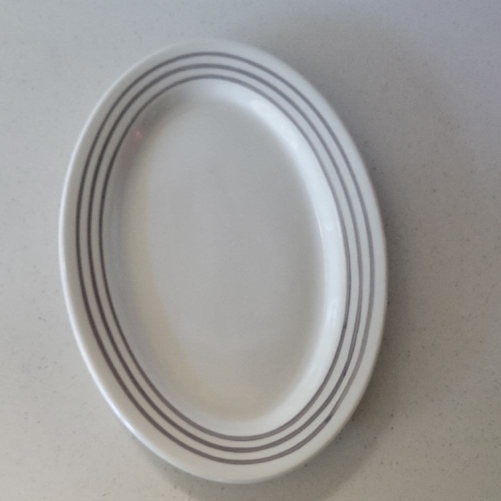 Vintage Caribe China Puerto Rico U.S.A. White Grey Stripes Platter
